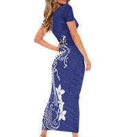 Blue Hawaii Short Sleeve Bodycon Dress Hammerhead Shark Tattoo Curve Polynesian LT14 - Polynesian Pride
