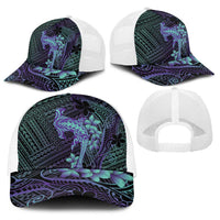 Purple Paradise Hawaii Baseball Net Cap Hammerhead Shark Tattoo Curve Polynesian - Polynesian Pride