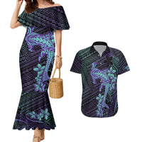 Purple Paradise Hawaii Couples Matching Mermaid Dress and Hawaiian Shirt Hammerhead Shark Tattoo Curve Polynesian LT14 Purple - Polynesian Pride
