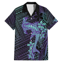Purple Paradise Hawaii Family Matching Mermaid Dress and Hawaiian Shirt Hammerhead Shark Tattoo Curve Polynesian LT14 Dad's Shirt - Short Sleeve Purple - Polynesian Pride