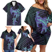 Purple Paradise Hawaii Family Matching Off Shoulder Short Dress and Hawaiian Shirt Hammerhead Shark Tattoo Curve Polynesian LT14 - Polynesian Pride