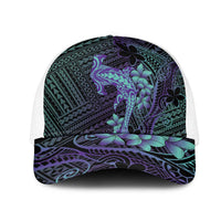 Purple Paradise Hawaii Mesh Trucker Cap Hammerhead Shark Tattoo Curve Polynesian - Polynesian Pride