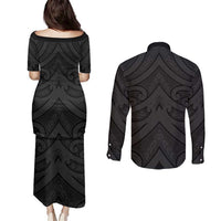 Poutama Korowai New Zealand Couples Matching Puletasi and Long Sleeve Button Shirt Aotearoa Maori Tattoo LT14 - Polynesian Pride