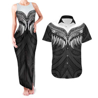 Poutama Korowai New Zealand Couples Matching Tank Maxi Dress and Hawaiian Shirt Aotearoa Maori Tattoo LT14 Black - Polynesian Pride