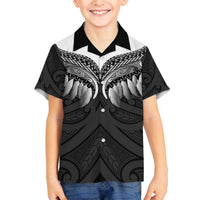 Poutama Korowai New Zealand Family Matching Off The Shoulder Long Sleeve Dress and Hawaiian Shirt Aotearoa Maori Tattoo LT14 Son's Shirt Black - Polynesian Pride