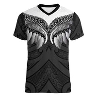 Poutama Korowai New Zealand Women V-Neck T-Shirt Aotearoa Maori Tattoo LT14 Female Black - Polynesian Pride