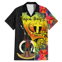 Vanuatu Tafea Day Family Matching Mermaid Dress and Hawaiian Shirt Coat Of Arms Mix Tropical Flowers LT14 Dad's Shirt - Short Sleeve Black - Polynesian Pride