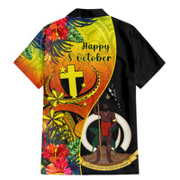 Vanuatu Tafea Day Family Matching Mermaid Dress and Hawaiian Shirt Coat Of Arms Mix Tropical Flowers LT14 - Polynesian Pride