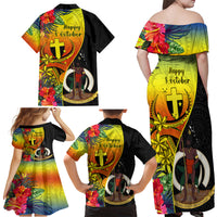 Vanuatu Tafea Day Family Matching Off Shoulder Maxi Dress and Hawaiian Shirt Coat Of Arms Mix Tropical Flowers LT14 - Polynesian Pride