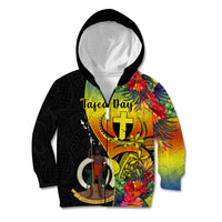 Vanuatu Tafea Day Kid Hoodie Coat Of Arms Mix Tropical Flowers LT14 Zip Hoodie Black - Polynesian Pride