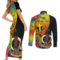 personalised-vanuatu-tafea-day-couples-matching-short-sleeve-bodycon-dress-and-long-sleeve-button-shirts-coat-of-arms-mix-tropical-flowers