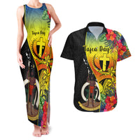 personalised-vanuatu-tafea-day-couples-matching-tank-maxi-dress-and-hawaiian-shirt-coat-of-arms-mix-tropical-flowers