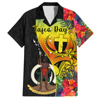 Personalised Vanuatu Tafea Day Family Matching Off Shoulder Maxi Dress and Hawaiian Shirt Coat Of Arms Mix Tropical Flowers LT14 Dad's Shirt - Short Sleeve Black - Polynesian Pride