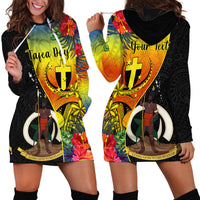 Personalised Vanuatu Tafea Day Hoodie Dress Coat Of Arms Mix Tropical Flowers LT14 - Polynesian Pride