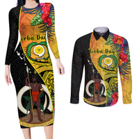 personalised-vanuatu-torba-day-couples-matching-long-sleeve-bodycon-dress-and-long-sleeve-button-shirts-coat-of-arms-mix-tropical-flowers