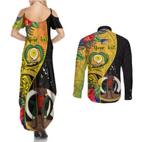 personalised-vanuatu-torba-day-couples-matching-summer-maxi-dress-and-long-sleeve-button-shirts-coat-of-arms-mix-tropical-flowers