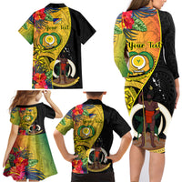 Personalised Vanuatu Torba Day Family Matching Long Sleeve Bodycon Dress and Hawaiian Shirt Coat Of Arms Mix Tropical Flowers LT14 - Polynesian Pride