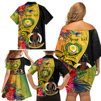 Personalised Vanuatu Torba Day Family Matching Off Shoulder Short Dress and Hawaiian Shirt Coat Of Arms Mix Tropical Flowers LT14 - Polynesian Pride