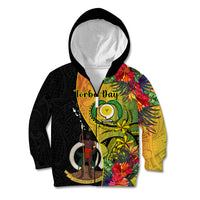 Personalised Vanuatu Torba Day Kid Hoodie Coat Of Arms Mix Tropical Flowers LT14 Zip Hoodie Black - Polynesian Pride