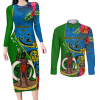 vanuatu-malampa-day-couples-matching-long-sleeve-bodycon-dress-and-long-sleeve-button-shirts-coat-of-arms-mix-tropical-flowers