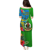 Vanuatu Malampa Day Puletasi Coat Of Arms Mix Tropical Flowers LT14 - Polynesian Pride