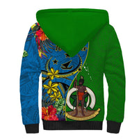 Vanuatu Malampa Day Sherpa Hoodie Coat Of Arms Mix Tropical Flowers LT14 - Polynesian Pride