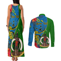 personalised-vanuatu-malampa-day-couples-matching-tank-maxi-dress-and-long-sleeve-button-shirts-coat-of-arms-mix-tropical-flowers