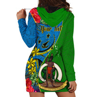 Personalised Vanuatu Malampa Day Hoodie Dress Coat Of Arms Mix Tropical Flowers LT14 - Polynesian Pride
