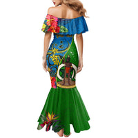 Personalised Vanuatu Malampa Day Mermaid Dress Coat Of Arms Mix Tropical Flowers LT14 - Polynesian Pride