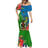 Personalised Vanuatu Malampa Day Mermaid Dress Coat Of Arms Mix Tropical Flowers LT14 - Polynesian Pride
