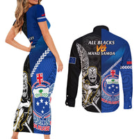 New Zealand And Samoa Rugby Couples Matching Short Sleeve Bodycon Dress and Long Sleeve Button Shirts All Black Tiki Fern Mix Manu Samoa 2023 World Cup LT14 - Polynesian Pride