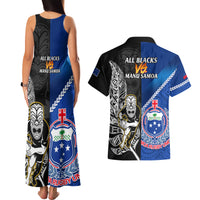 New Zealand And Samoa Rugby Couples Matching Tank Maxi Dress and Hawaiian Shirt All Black Tiki Fern Mix Manu Samoa 2023 World Cup LT14 - Polynesian Pride