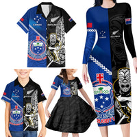 New Zealand And Samoa Rugby Family Matching Long Sleeve Bodycon Dress and Hawaiian Shirt All Black Tiki Fern Mix Manu Samoa 2023 World Cup LT14 - Polynesian Pride