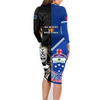 New Zealand And Samoa Rugby Family Matching Long Sleeve Bodycon Dress and Hawaiian Shirt All Black Tiki Fern Mix Manu Samoa 2023 World Cup LT14 - Polynesian Pride
