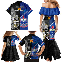 New Zealand And Samoa Rugby Family Matching Mermaid Dress and Hawaiian Shirt All Black Tiki Fern Mix Manu Samoa 2023 World Cup LT14 - Polynesian Pride