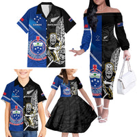 New Zealand And Samoa Rugby Family Matching Off Shoulder Long Sleeve Dress and Hawaiian Shirt All Black Tiki Fern Mix Manu Samoa 2023 World Cup LT14 - Polynesian Pride