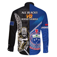 New Zealand And Samoa Rugby Family Matching Off Shoulder Long Sleeve Dress and Hawaiian Shirt All Black Tiki Fern Mix Manu Samoa 2023 World Cup LT14 - Polynesian Pride