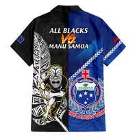 New Zealand And Samoa Rugby Family Matching Short Sleeve Bodycon Dress and Hawaiian Shirt All Black Tiki Fern Mix Manu Samoa 2023 World Cup LT14 - Polynesian Pride