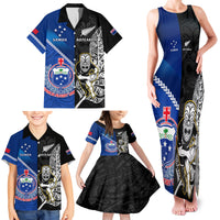 New Zealand And Samoa Rugby Family Matching Tank Maxi Dress and Hawaiian Shirt All Black Tiki Fern Mix Manu Samoa 2023 World Cup LT14 - Polynesian Pride