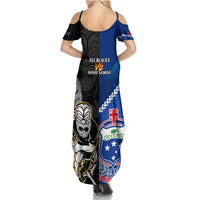 New Zealand And Samoa Rugby Summer Maxi Dress All Black Tiki Fern Mix Manu Samoa 2023 World Cup LT14 - Polynesian Pride