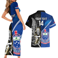 Custom New Zealand And Samoa Rugby Couples Matching Short Sleeve Bodycon Dress and Hawaiian Shirt All Black Tiki Fern Mix Manu Samoa 2023 World Cup LT14 - Polynesian Pride