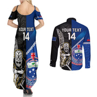 Custom New Zealand And Samoa Rugby Couples Matching Summer Maxi Dress and Long Sleeve Button Shirts All Black Tiki Fern Mix Manu Samoa 2023 World Cup LT14 - Polynesian Pride