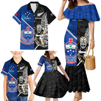 Custom New Zealand And Samoa Rugby Family Matching Mermaid Dress and Hawaiian Shirt All Black Tiki Fern Mix Manu Samoa 2023 World Cup LT14 - Polynesian Pride