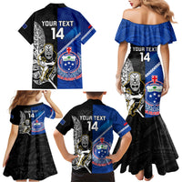 Custom New Zealand And Samoa Rugby Family Matching Mermaid Dress and Hawaiian Shirt All Black Tiki Fern Mix Manu Samoa 2023 World Cup LT14 - Polynesian Pride