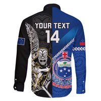 Custom New Zealand And Samoa Rugby Family Matching Off Shoulder Maxi Dress and Hawaiian Shirt All Black Tiki Fern Mix Manu Samoa 2023 World Cup LT14 - Polynesian Pride