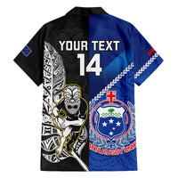 Custom New Zealand And Samoa Rugby Family Matching Off Shoulder Short Dress and Hawaiian Shirt All Black Tiki Fern Mix Manu Samoa 2023 World Cup LT14 - Polynesian Pride