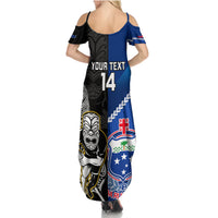 Custom New Zealand And Samoa Rugby Family Matching Summer Maxi Dress and Hawaiian Shirt All Black Tiki Fern Mix Manu Samoa 2023 World Cup LT14 - Polynesian Pride