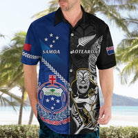 Custom New Zealand And Samoa Rugby Hawaiian Shirt All Black Tiki Fern Mix Manu Samoa 2023 World Cup LT14 - Polynesian Pride