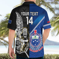 Custom New Zealand And Samoa Rugby Hawaiian Shirt All Black Tiki Fern Mix Manu Samoa 2023 World Cup LT14 - Polynesian Pride