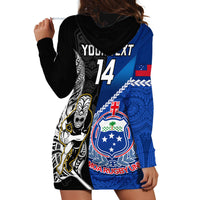 Custom New Zealand And Samoa Rugby Hoodie Dress All Black Tiki Fern Mix Manu Samoa 2023 World Cup LT14 - Polynesian Pride